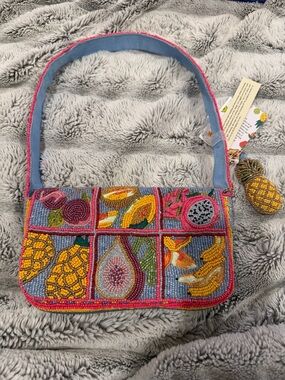 Beaded Fruit Mosaic Shoulder Bag - Pink & Blue Viral purse TikTok